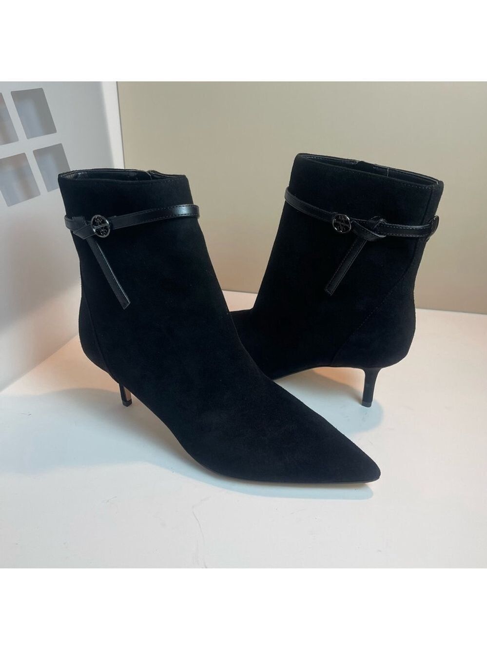 Nine West Ansell Glam Stiletto Kitten Heel Dress Ankle Boots Black Suede W 12
